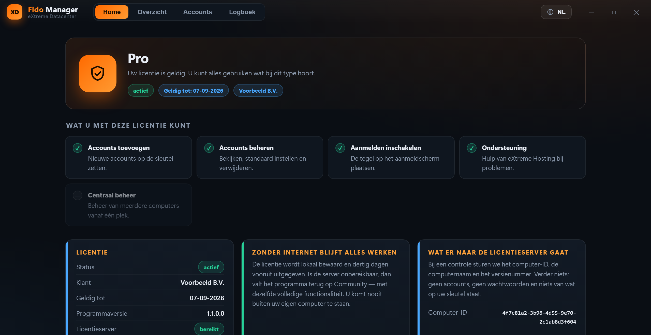 Fido Manager &ndash; Home: uw licentie en wat u ermee kunt